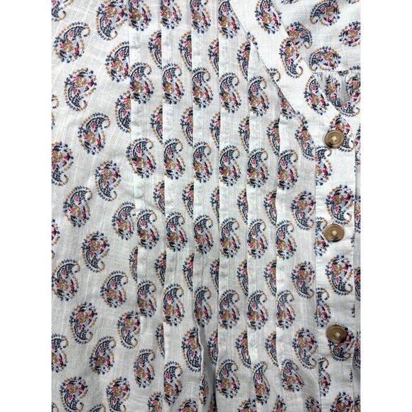 J. Jill Womens White Paisley Print Button-Front Cotton Blouse Size L - Picture 4 of 7